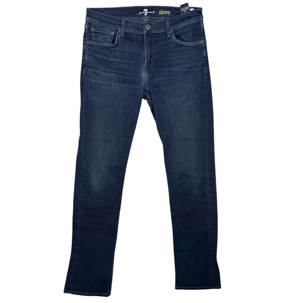 7 For All Mankind Slimmy Mens Dark Wash Slim Straight Leg Jeans Sz 34 JTA511692A